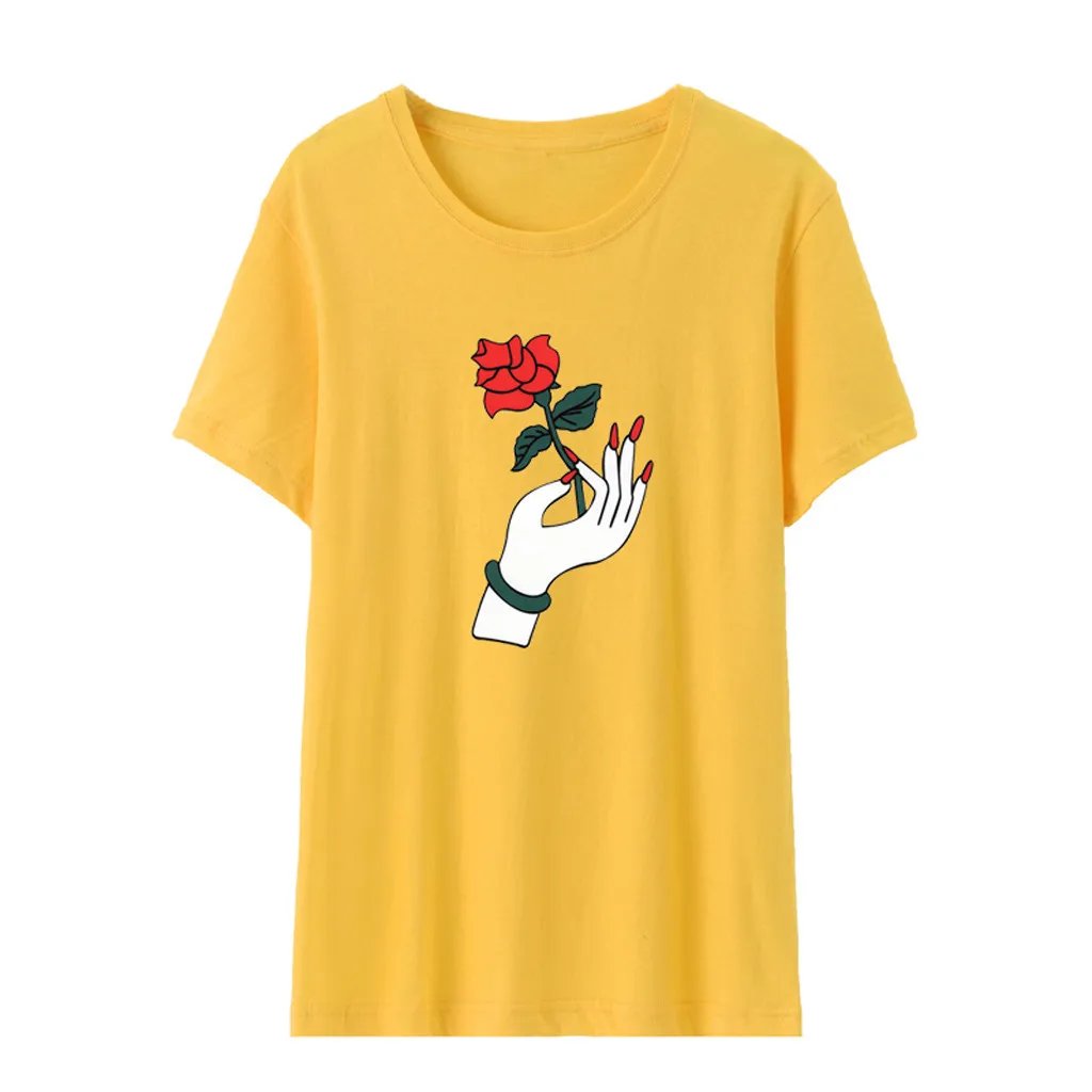 

SAGACE Women Tshirt Femme 2019 fashion Casual tops Short Sleeve O-Neck Rose Floral Printed Tops Shirt Women T Shirt Tumblr new