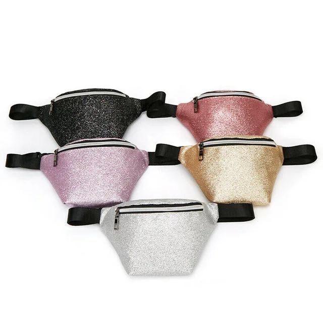 

2019 New Sequins Waist Bags Women Belt Bag Fanny Packs Pu Leather Waist Packs Pouch Travel Chest Bags