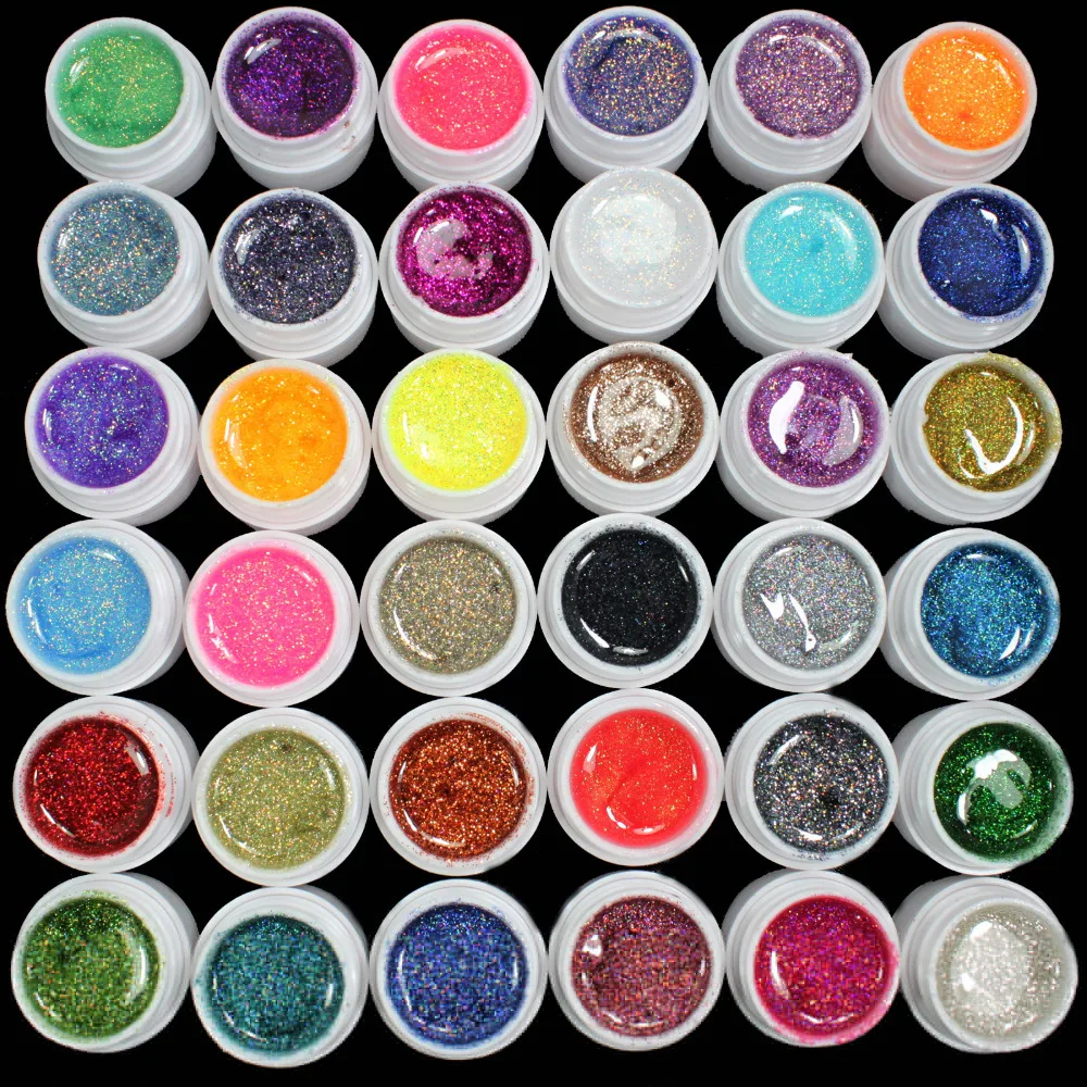36 PCS Glitter Mix Color UV Builder Gel Acrylic Set for Nail Art Tips