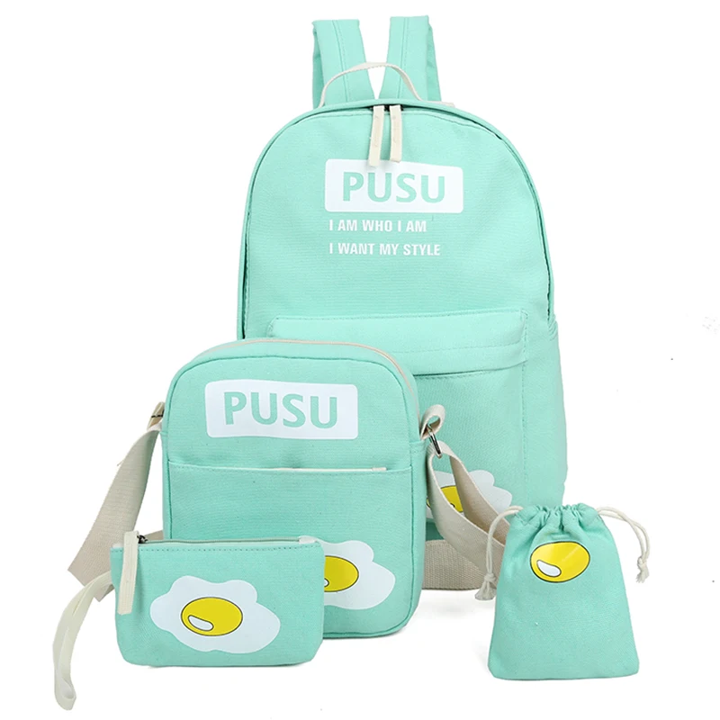 4 pcs set 2016 cute canvas backpack women preppy style omelette school bags for teenage girls