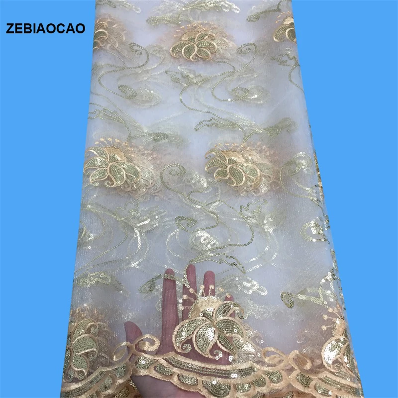 

African tulle lace fabric 2019. African lace fabric high quality with sequins. Nigerian embroidery tulle lace fabric for dress