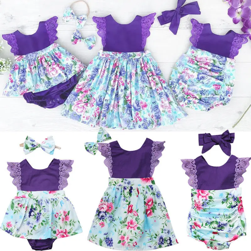 Family Sister Matching Outfits Toddler Baby Girls Floral Clothes Jumpsuit Romper Dress Outfits