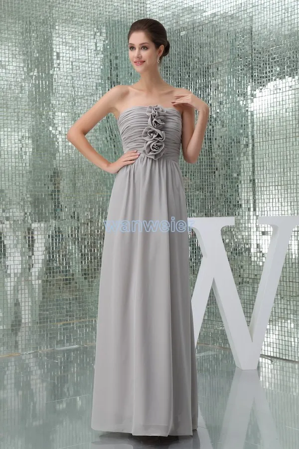 

free shipping 2013 zuhair murad new design hot quality gray Custom size/color chiffon handmade flowers long 50s evening dress
