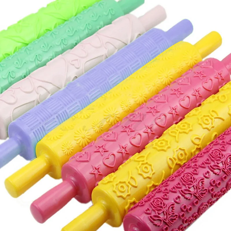 

Multi-function Home DIY Cake Baking Tool Plastic Embossed Printing Fondant Rolling Pin Different Patterns Baking Mold Cake Decor