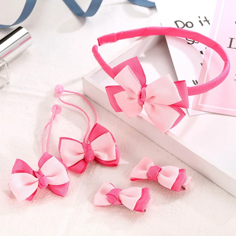 

1set Children's Hair Accessories Set Girl Head Jewelry Rubber Band Bow Headband Hairpin