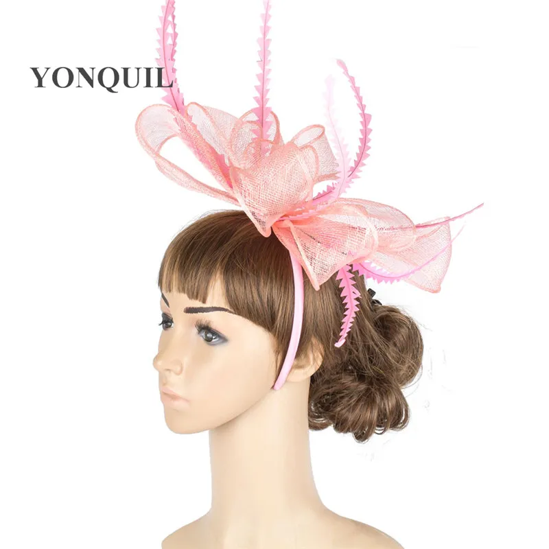 Розовый sinamay millinery Коктейльная шляпа основа Чародейка головные уборы вечерние для торжественных случаев Свадебные перьевые аксессуары Высокое качество MYQ035 - Цвет: Розовый