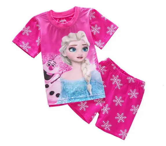 

Summer Cotton Kids Pajamas Children Sleepwear Sets Pink White Girl's T-Shirts+Shorts Pants 2pcs Sets Baby Girls Clothes Suits