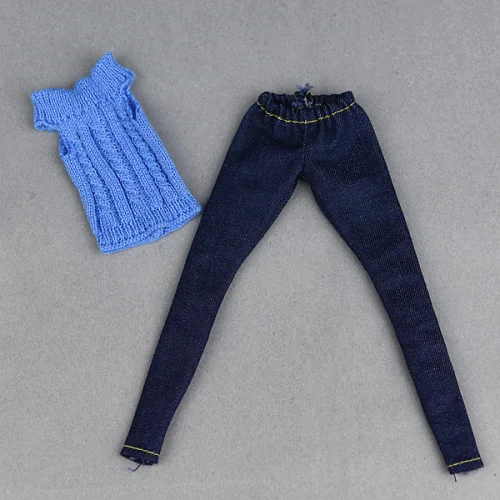 Свитер Топ+ брюки/трикотажная одежда Topshop и синие джинсовые шорты, юбка, комплект одежды для 1/6 года, BJD Xinyi Barbie Blythe FR ST Doll - Цвет: Синий