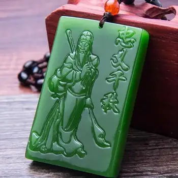 

Natural Green Jadeite Carved Guan gong Necklace Pendant