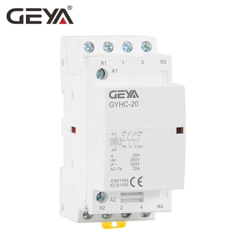 

Free Shipping GEYA GYHC 4P 20A 4NO OR 2NO2NC 220V/230V 50/60HZ Din rail Household AC Modular Contactor