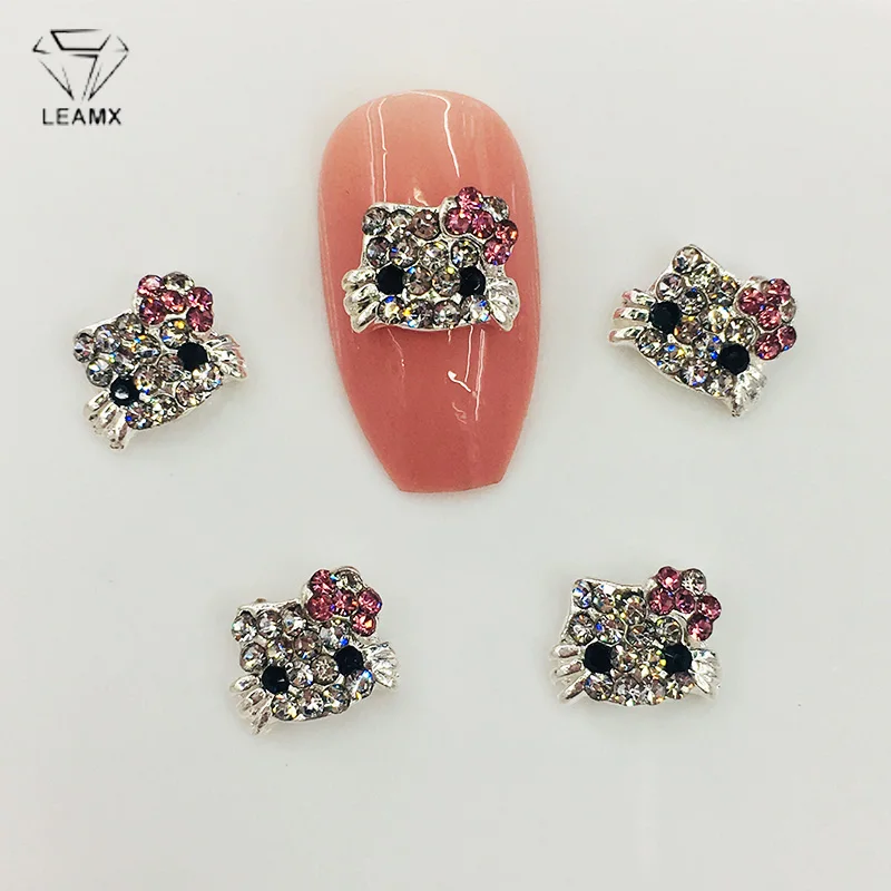 

LEAMX 10Pcs Kawaii 3D Cat Bow Rhinestones Nails Charms Animal Cats Nail Art Decorations Glitter Metal DIY Manicure Decor L494