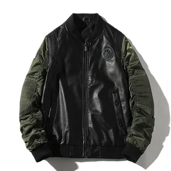 

Autumn New Jacket Men Ins Tide Brand Stand Collar Casual Baseball Uniform Leather jacket pilot jacket men's jacket