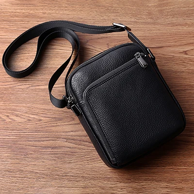 AETOO кожаная мужская сумка через плечо с горизонтальной головкой из воловьей кожи, мужская сумка почтальона - Цвет: Black 1