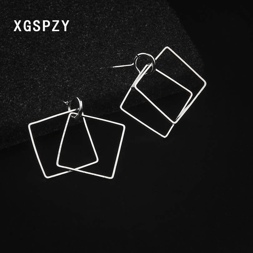 Xgspzy новая мода серебро/золото металл двойной квадратный Серьги для Для женщин