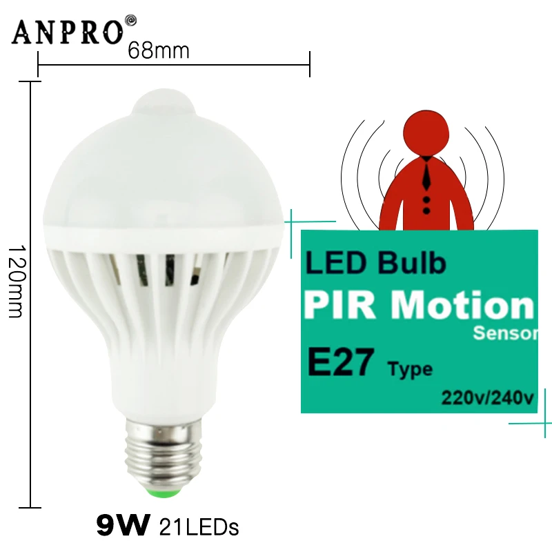 

Anpro E27 LED Night Light PIR Motion Sensor Lamp 5W 7W 9W Induction Infrared Body Sensor Led Bulb For Home Stair Hallway