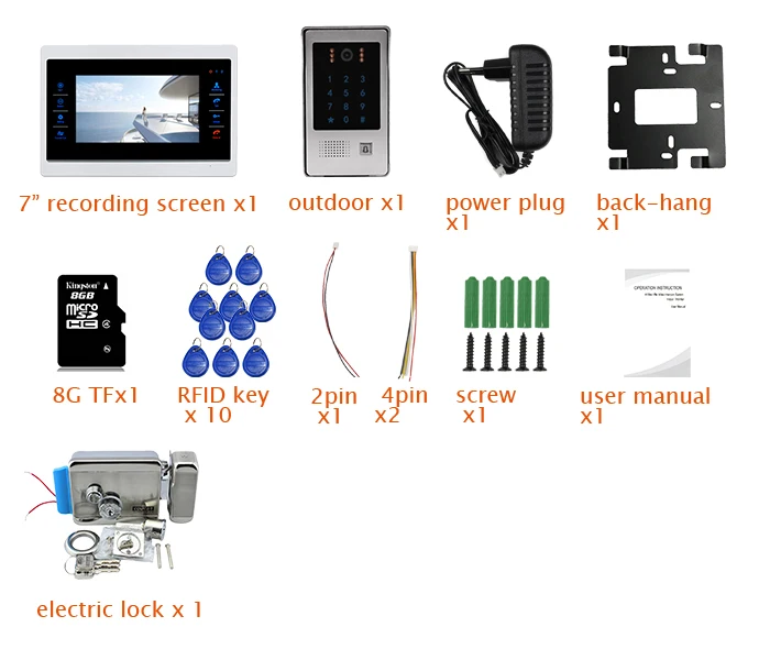 Бесплатная доставка 720P AHD 1200TVL 7 "экран видео домофон разблокировка Набор для записи кода клавиатуры RFID дверной камеры Электрический замок