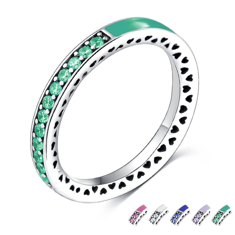 

HOMOD Hot Sale Silver Color Radiant Hearts Bright Mint Enamel & Royal Green Crystals Women Brand Ring Engagement Jewelry