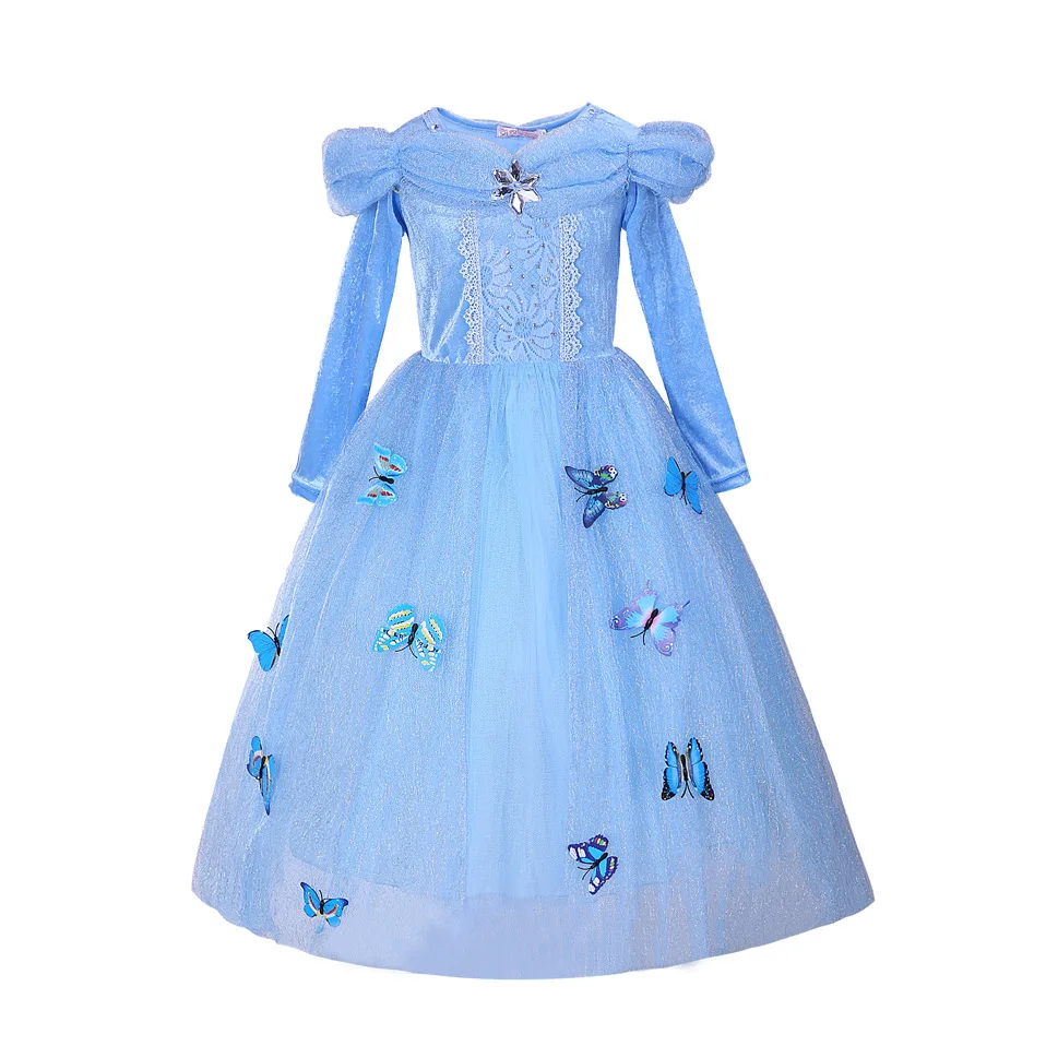 Детские платья для девочек; платье принцессы Золушки; Детский костюм с 3d-бабочкой; детская одежда; костюм для девочек; платье для костюмированной вечеринки для малышей