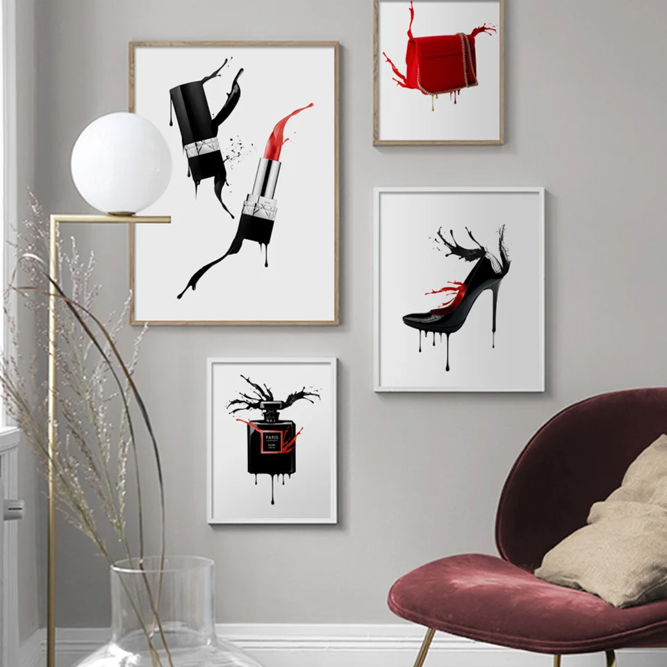 Mode-rouge-l-vres-Paris-parfum-l-vres-affiches-nordiques-et-impressions-mur-Art-toile-peinture (1)