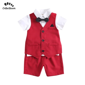 

Red Formal Suit Baby Party dress Boy's clothes sets white shirt 4pcs clothing set Boy 1-5Y birthday children's wedding dress