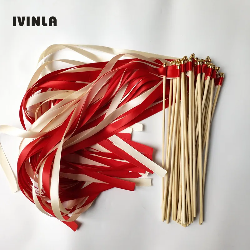 

50pcs/lot red and craem wedding wands with gold bell for wedding decoration