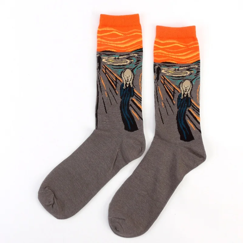 Модные Потрясающие носки с 3d принтом для мужчин и женщин, хлопковые знаменитые носки с живописью Ван Гог Мона Лиза да Винчи, забавные носки, длинные носки - Цвет: EU 36 to 44 color04