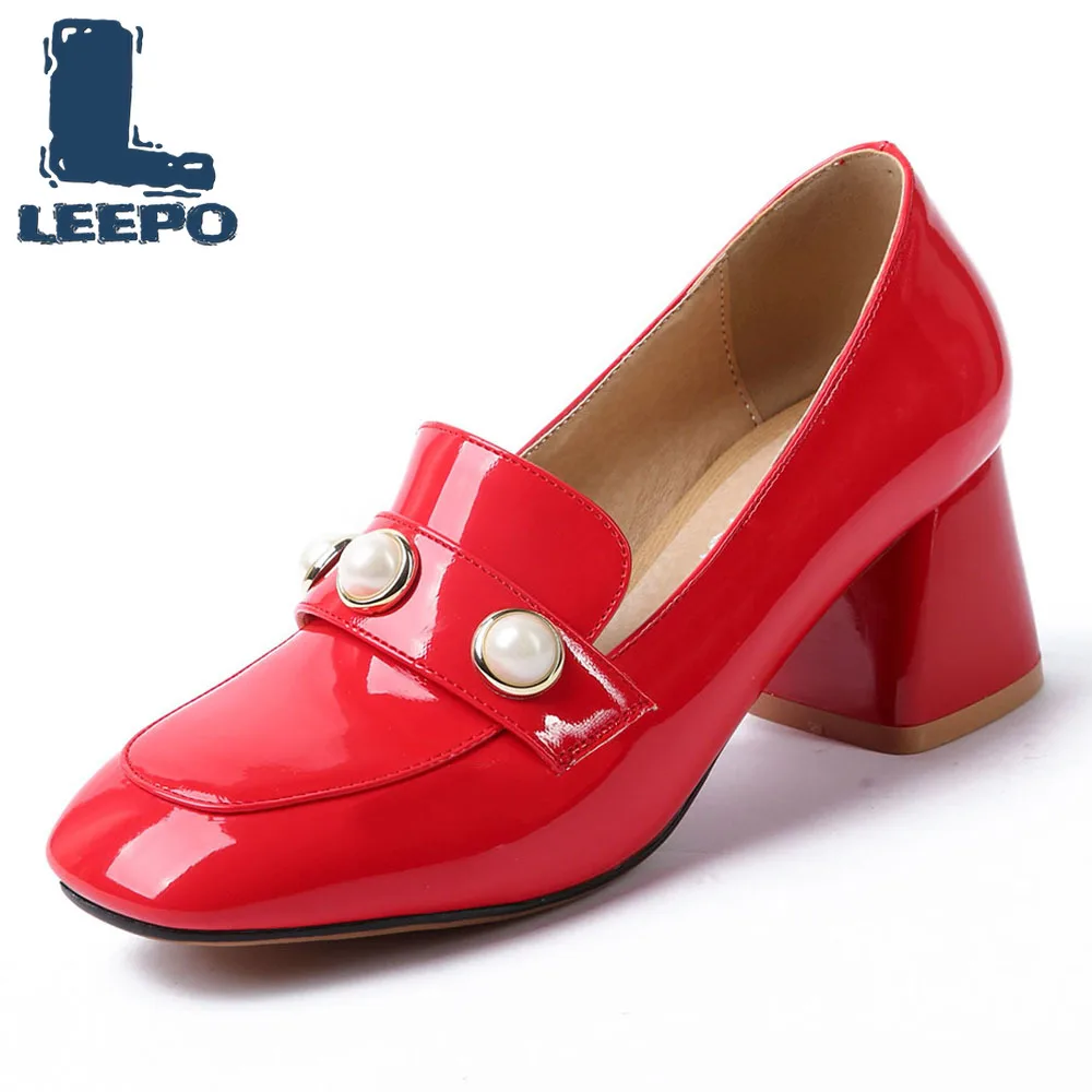 

LEEPO Pumps Women Shoes Ladies Spring Autumu Pearl High Heels Shoes Woman Sweet Large Size Heels Female Black Red Daily Pumps 6