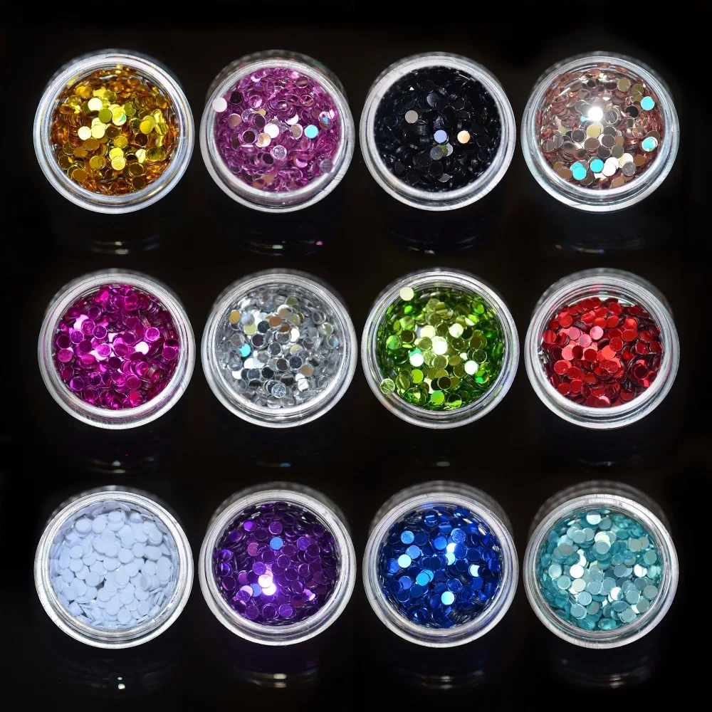 1 pc 12 colors Nail Art Glitter ROUND Shapes Confetti Sequins Nail Art holographic powder YZW