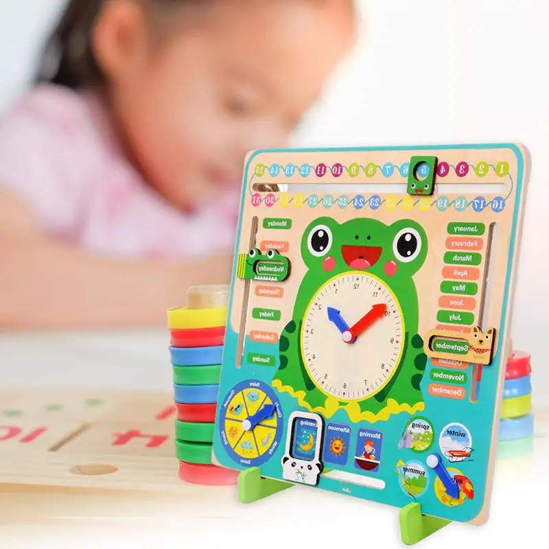  Kids Baby Montessori Cognitive Clock Time Learning Teaching Supplies Wooden Calendar Early Educatio - 33034862149
