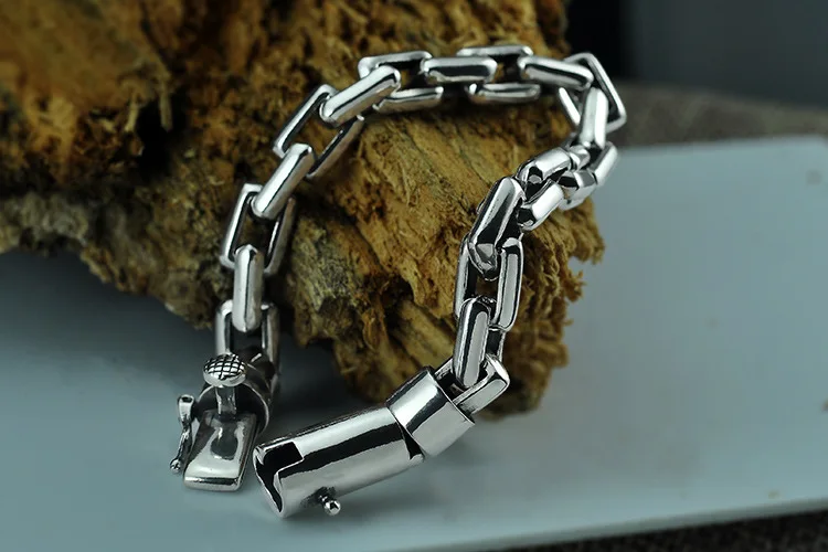 Чистый 925 серебряный браслет ширина 6 мм/8 мм Классический квадратный звено цепи S925 тайские серебряные браслеты для женщин и мужчин ювелирные изделия