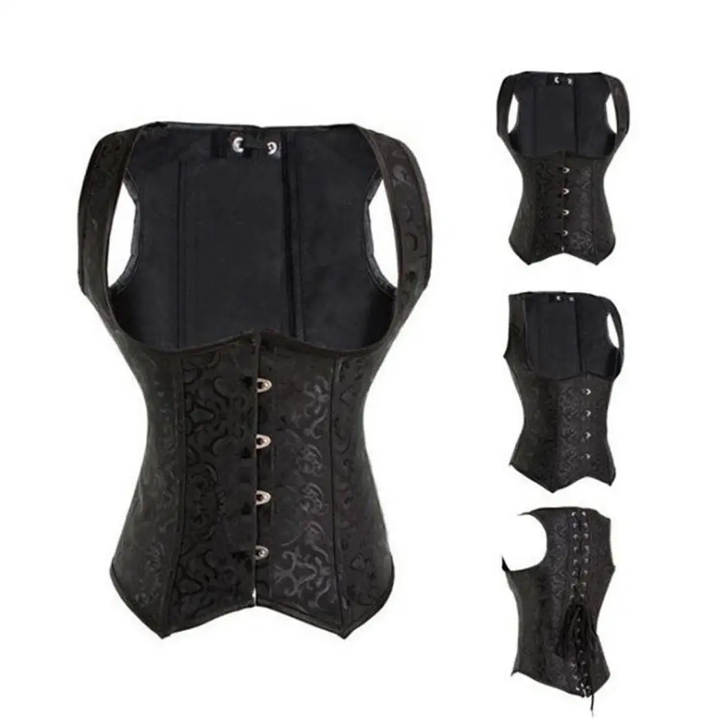 Женская Ретро-стиль облегающая Cincher Цветочная застежка спереди, сзади черная шнуровка Повседневная корсета пряжки - Цвет: black