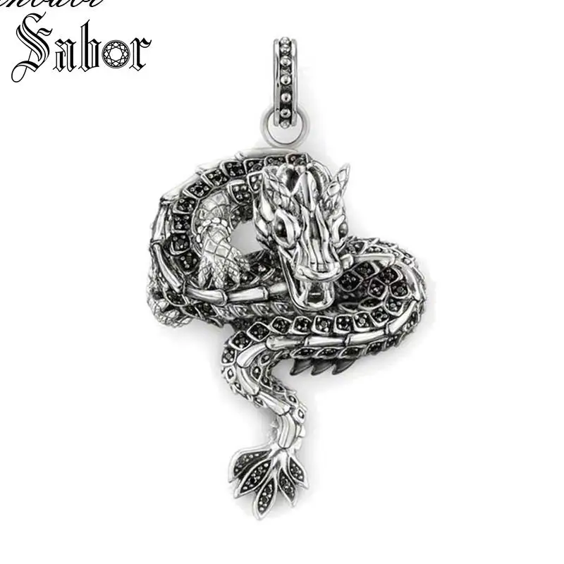 

Pendant Mythical Dragon Silver Black Size 3.5cm For Women & Men Gift Jewelry Pendant Fit Link Necklace thomas