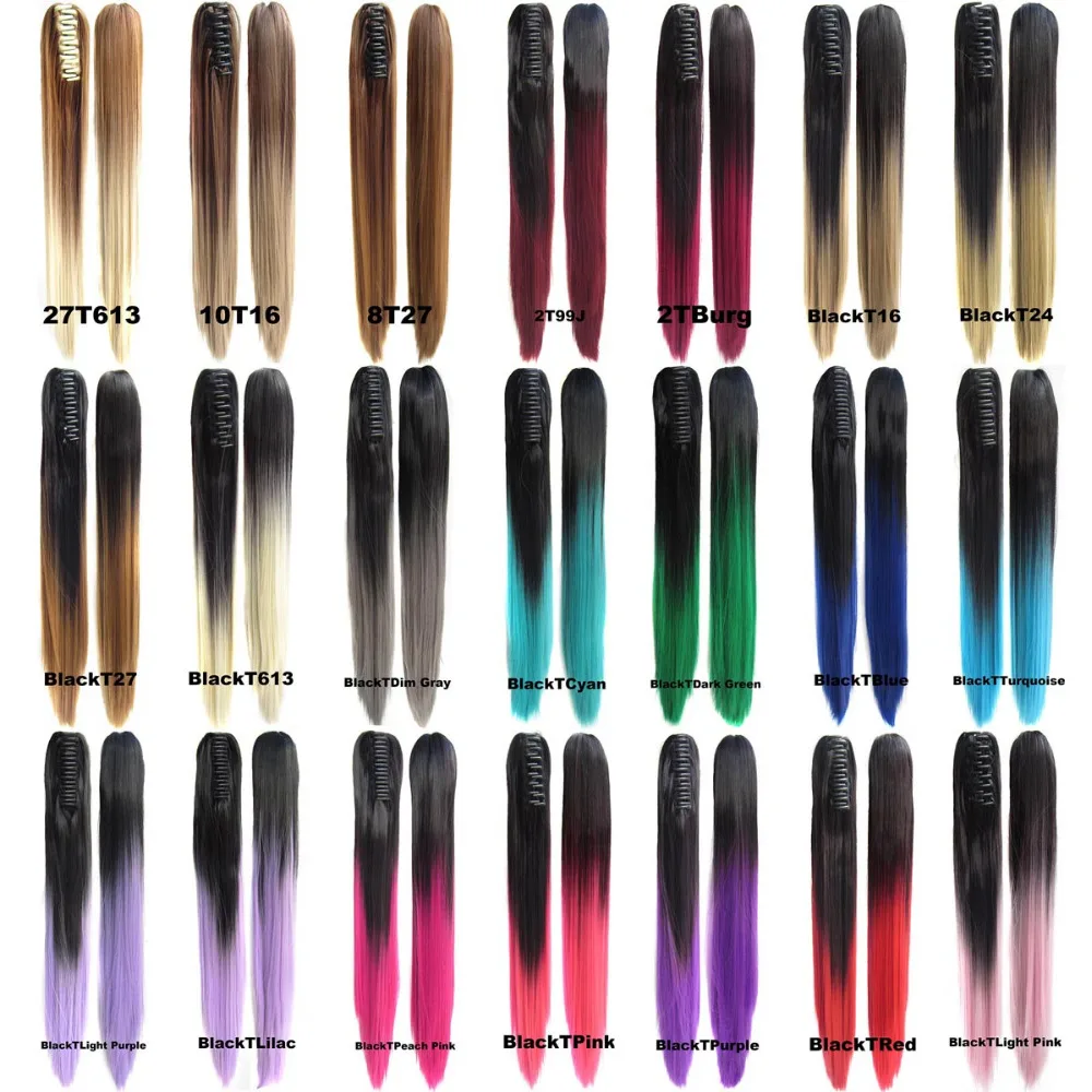 DELICE Long Straight Claw Ponytails Ombre Color Heat Resistant Synthetic Hair Pony Tails Extensions For Women