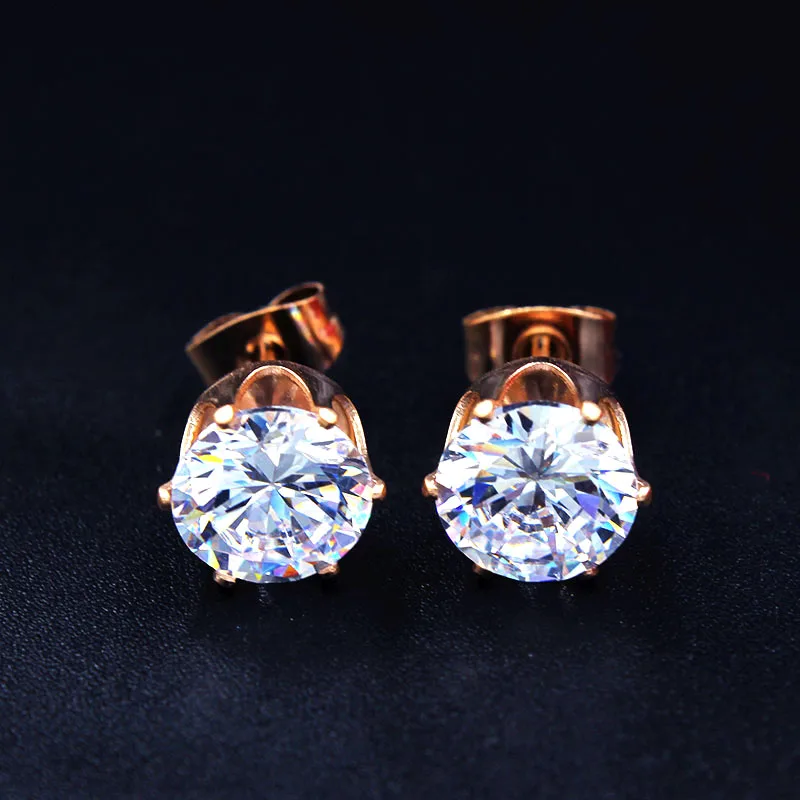 

Shining Titanium Steel Stud Earrings For Women Rose Gold Plating 1.88carat Clear AAA Cubic Zirconia Jewelry Oorbellen LS8787
