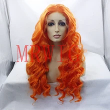 MRWIG оранжевый волос Цвет длинные вьющиеся синтетический Glueless перед парик средней части Косплэй жаропрочных волокна 26inch150% плотность