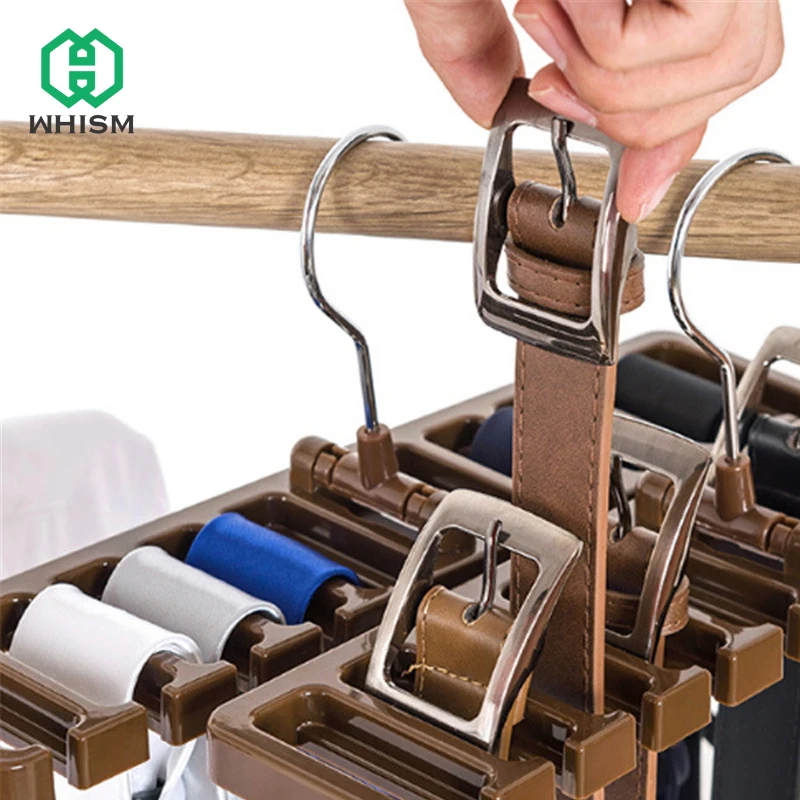 

WHISM 10 Row Tie Rack Belt Storage Rack Space Saver Neckties Hanging Tie Shelf Multifunction Closet Shelves Scarf Hanger Holder