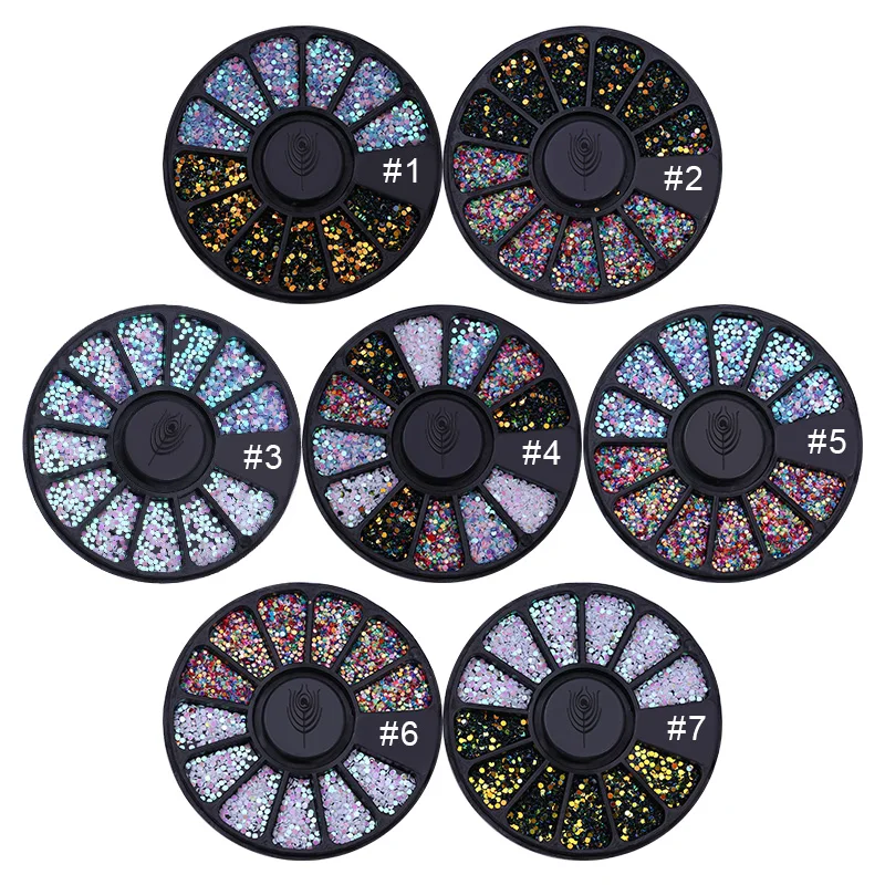  1 Box 1mm Mixed Color 3D Nail Art Decorations Colorful Round Wafer Nail Sequins In Wheel DIY Manicu