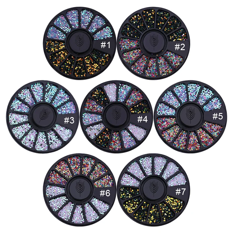 1 Box 1mm Mixed Color 3D Nail Art Decorations Colorful Round Wafer Nail Sequins In Wheel DIY Manicu
