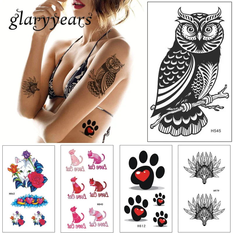 

10*6cm glaryyears 5 Pieces/set Black Animal Temporary Tattoo Sticker Cat Dog Wolf Body Makeup Water Tramsfer Small Tattoo 2019 H