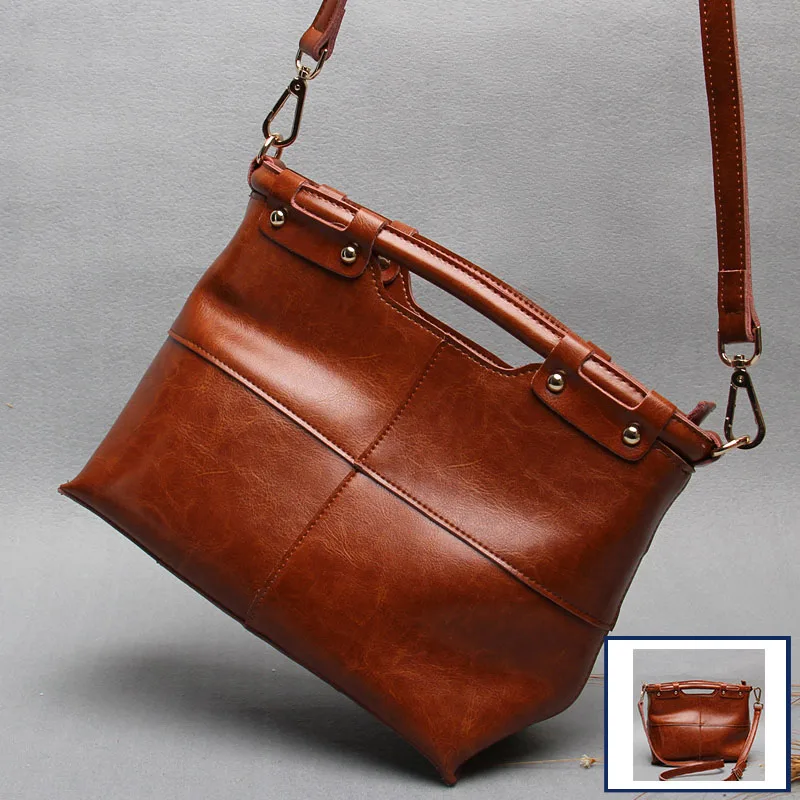 Casual retro color designer women handbags high quality detachable handle zipper ladies Genuine Leather Shoulder & Crossbody Bag