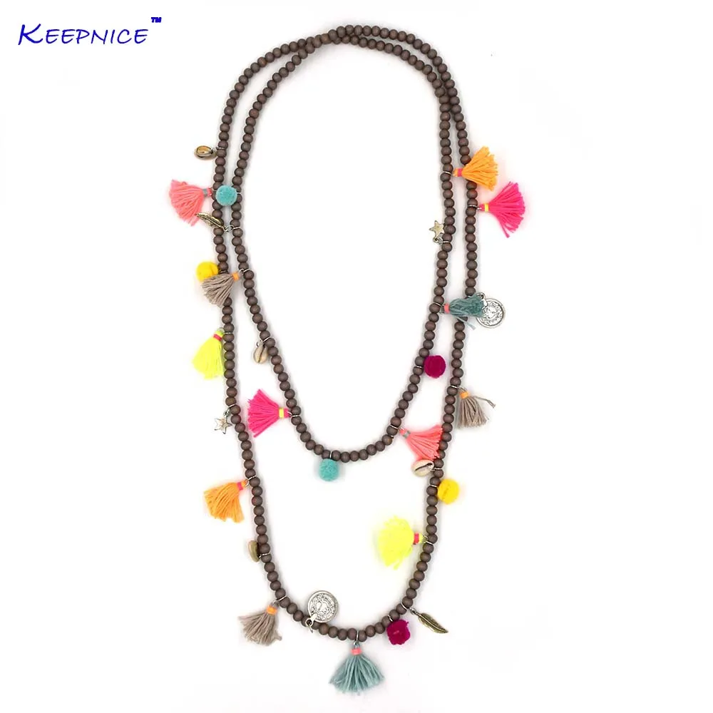

New Bohemia Boho long beaded Necklaces colorful tassel pendants layered long necklace Multi-Layer statement Necklaces