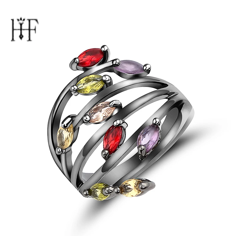 

Valentine's Day Gun Black Silver Color Leaves Tree Branch Ring for Woman Girl Simple anillos aneis crystal Silver Finger Rings
