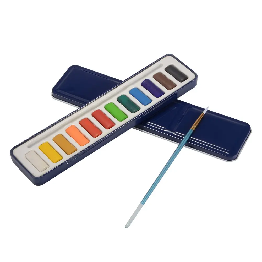 

Watercolor Artist set, 12 Colors Paint Blocks with Brushes, Mixing Palette Lid for Kids Adults Beginners Artists