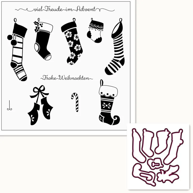 

German Christmas socks Stamp And metal die for Scrapbooking Transparent Silicone Rubber DIY Photo Album Decor