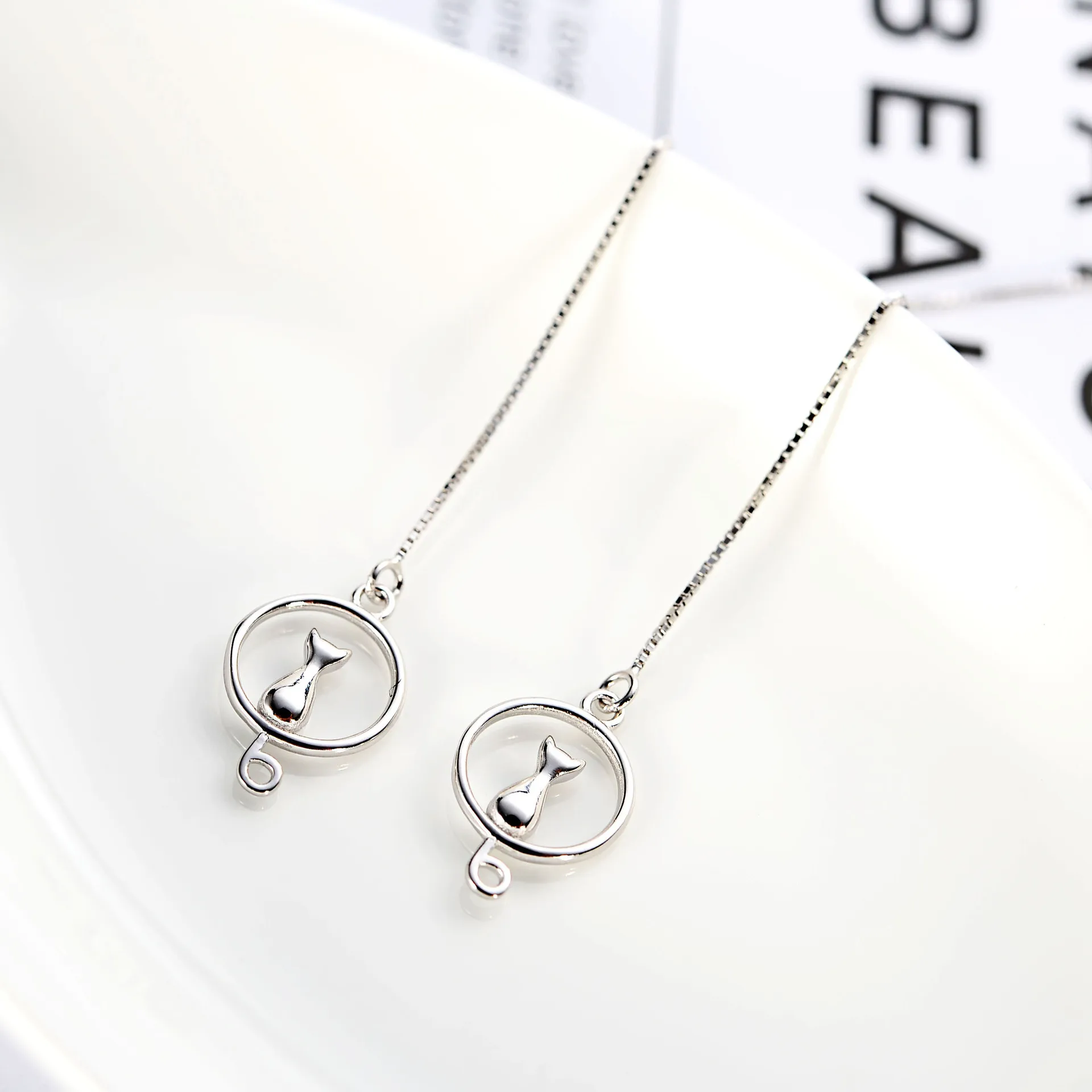 moon cat ear line 100% 925 Sterling silver Jewelry fashion Hypoallergenic dangle earrings for women gift charms