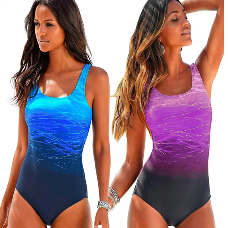 

2018 new sexy halter one-piece swimsuit bikini large size swimsuit swimwear gradient print beachwear swimsuit S-2XL swimwear