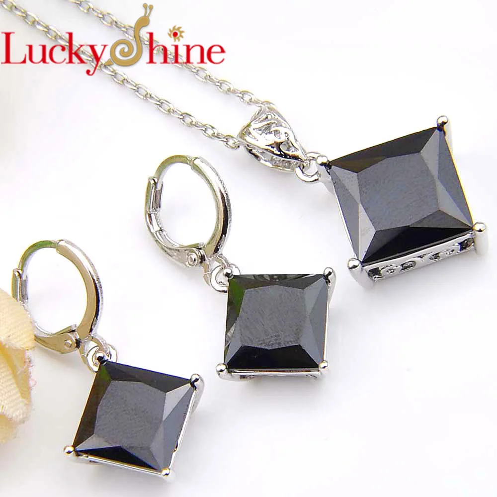Luckyshine большая акция площадь пожара черный оникс Кристалл Цирконий 925 Серебряный