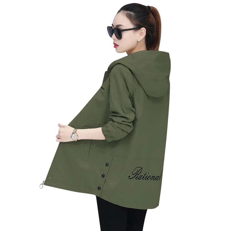 

Women's Windbreaker New Korean Version Spring Autumn Hooded Jacket Medium And Long Section Solid Color Cardigan Casual Jacket 31