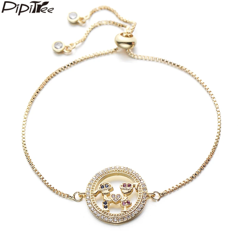 

Pipitree Lovely Round Charm Adjustable Chain Bracelet with Cubic Zirconia Heart Boys Girls in Middle Lovers' Bracelets Jewelry