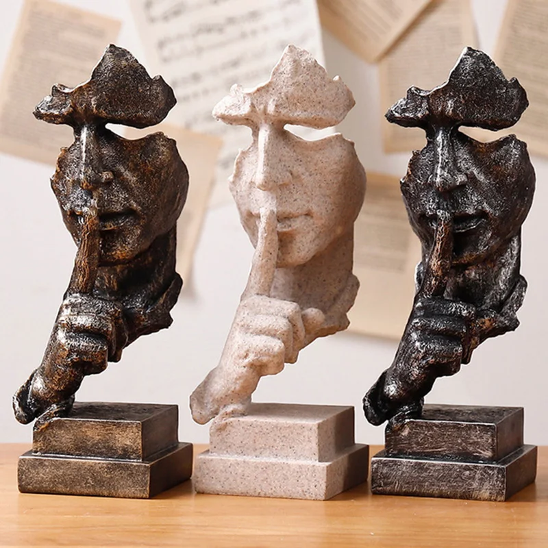 

Abstract Silence Is Gold Mask Figurines Miniature Ornaments Office Home Decoration Accessories Modern Art Resin Decoration Craft